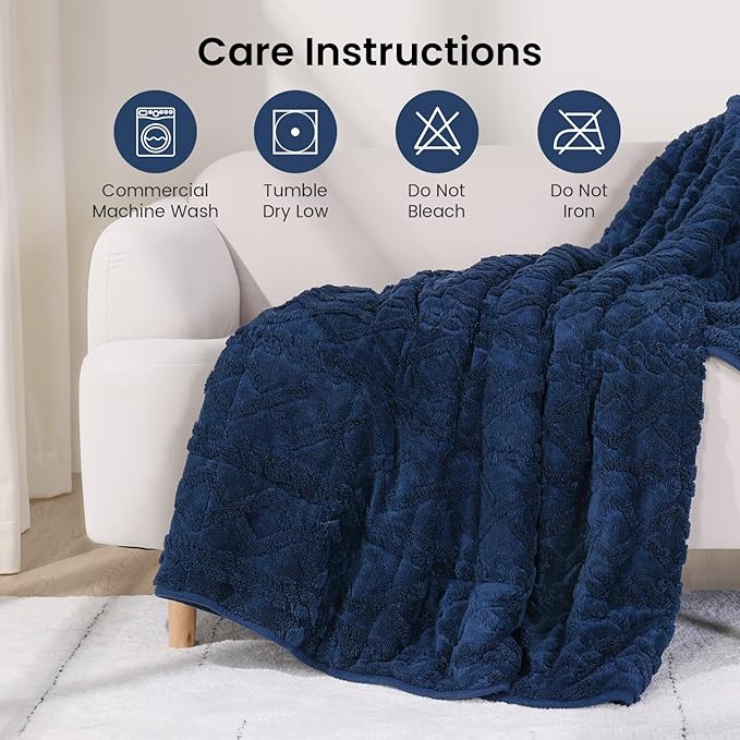 Weighted Blanket 15lbs Sherpa Weighted Blanket with Classic Jacquard Pattern, Heavy Soft Full Size Weighted Blankets for Adults to Sleep Natural, Sofa Couch Bed Blanket, Navy Blue, 48 * 72 15lbs