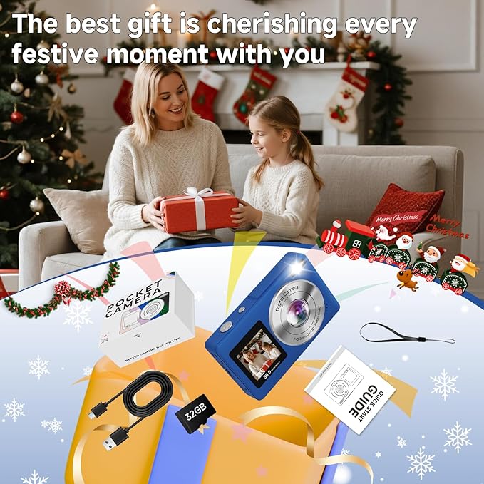 Digital Camera, 56MP 2.7K Dual-Screen Selfie Camera with 16X Zoom, 20 Filters & Anti-Shake, Portable Point and Shoot Digital Cameras with 32GB Card, Compact Travel Cameras for Beginners Teens Kids