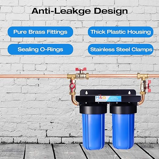 H&G Lifestyles Whole House Water Filter Iron for Well Water, Reduce Iron Fluoride Manganese,with GAC KDF Filters,Reduce Chlorine Odor Heavy Metal Lead,2 Stages Water Filtration System 70,000 Gallons