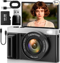 4K Digital Camera,64MP Cameras for Photography with 16X Digital Zoom, AutoFocus Vlogging Camera for YouTube, 3" 180°Flip Screen Compact Travel Camera, Anti-Shake 4K Video Cameras