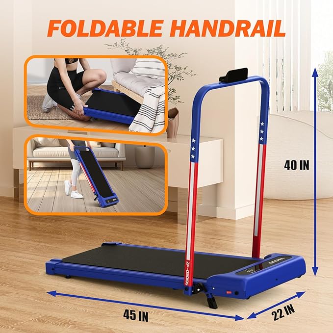 Walking Pad Treadmill with Incline for Home Office, Portable Under Desk Treadmill with Remote Control and LED Display, Walking Jogging Running Machine (Black) (Blue)