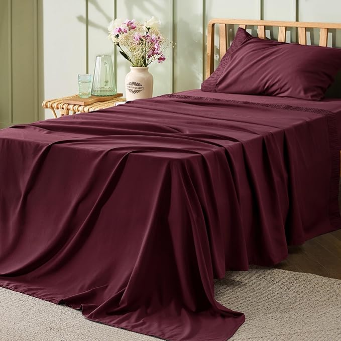 Bedsure Twin XL Sheet Sets Dorm Bedding - 3 Pieces Soft Extra Long Twin Sheets, Hotel Luxury, Easy Care Microfiber for Women, Men, Red