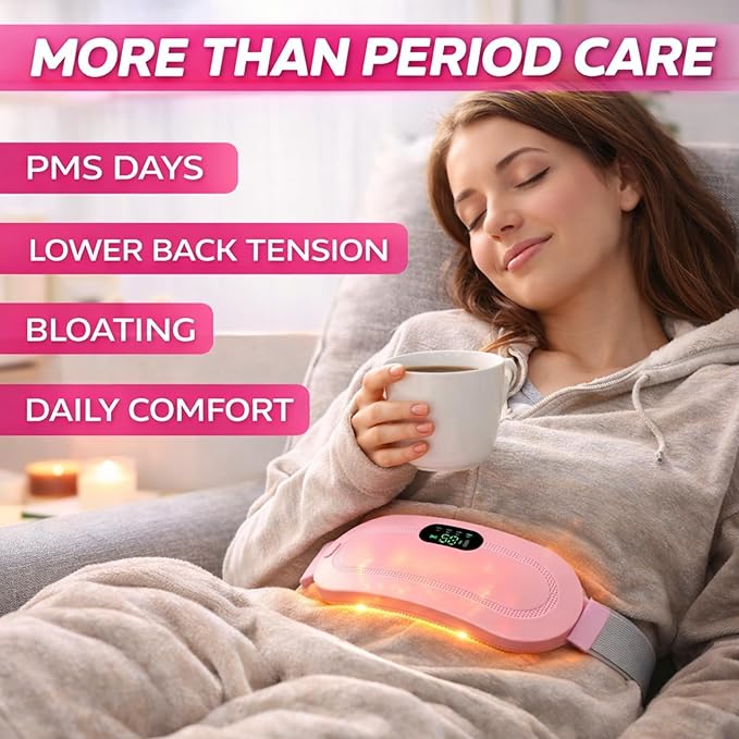 Heating Pad for Period Cramps – FSA-HSA Eligible – Cordless Portable Electric Wearable Heating Belt with Massage – USB Rechargeable Heat Wrap for Menstrual Pain Relief, Back, Abdomen, PMS