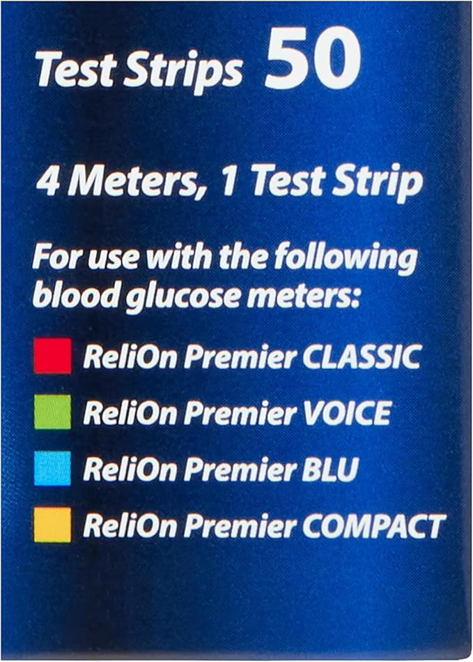 Blood Glucose Test Strips | 50 Count | Diabetic Supplies for Glucose Monitor | Accurate Blood Glucose Monitoring | Tiras para Medir la Glucosa | Compatible with ReliOn Premier Meters