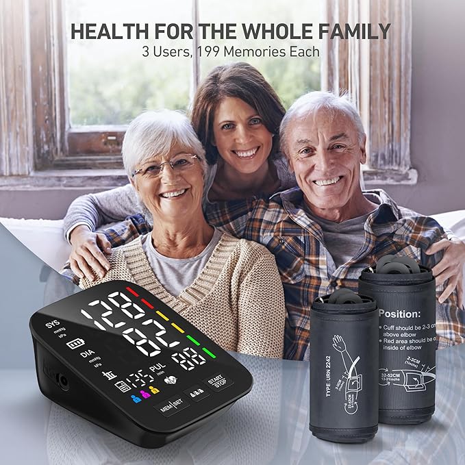 Blood Pressure Monitor for Home Use - 2 Size Cuffs (9"-17" & 13"-21"), Fits Medium, Large & Extra Large XL Upper Arms, Accurate Digital Automatic BP Machine, 5" LED Display, 3-User Mode, Model U80A