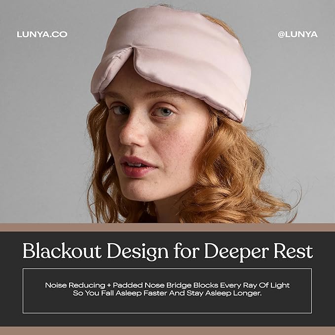 Lunya Washable Silk Sleeping Mask - Thermoregulating Mulberry Silk, Light Blocking and Comfortable Fit – Sleep Mask for Women and Men with Box - Delicate Pink - Large