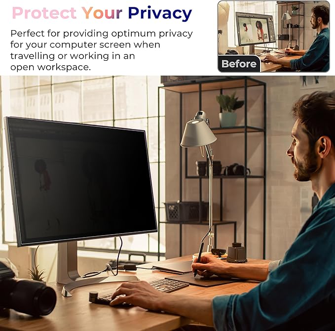 [2 Pack] 24 Inch Computer Privacy Screen Filter for Monitor 16:9 Aspect Ratio, Eye Protection Anti Blue Light Privacy Shield and Anti-Glare Protector, 24inch Removable Anti-Scratch 24in Protector Film