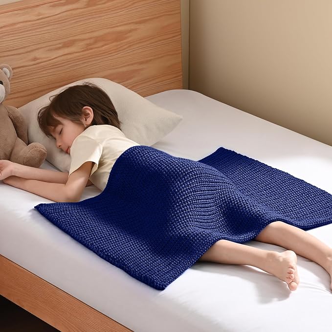 Guohaoi Knitted Weighted Lap Pad (Blue 20"x30" 2lbs) No Beads Cooling Weighted Blanket, Breathable Chunky Knit Blanket, Small Throw Blanket for Travel Indoor Outdoor