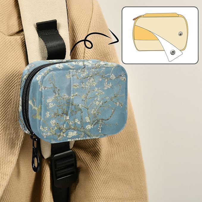 Almond Blossom Van Gogh Pill Box 7 Day Pill Case Bag Travel Pill Organizer Bag with Zipper Portable Weekly Case Compact Size for Vitamin Supplement Holder