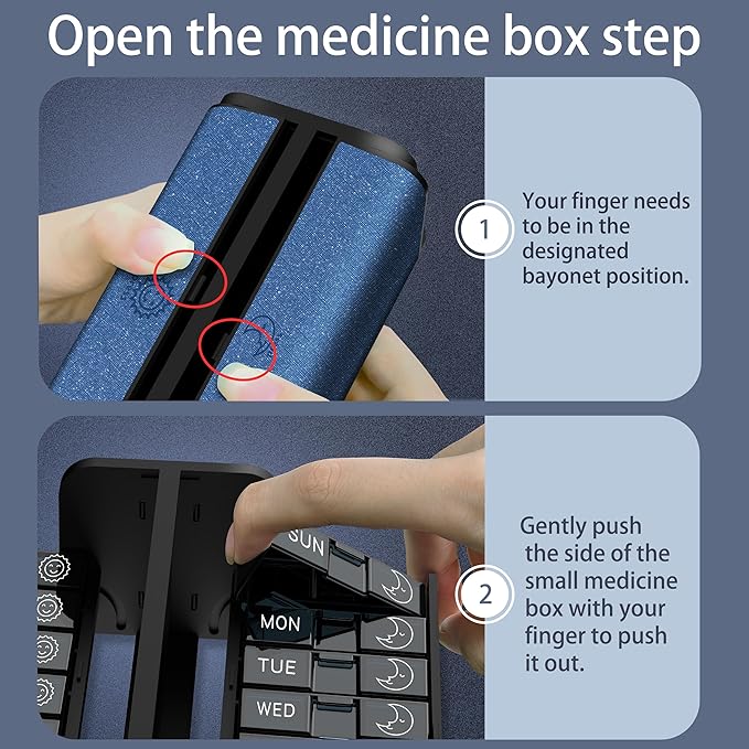 Weekly Pill Organizer, Travel AM PM Pill Box 7 Day, Large Removable 2 Times a Day Medicine Case, Luxury Twice Daily Portable Foldable Vitamin Dispenser for Supplement (Blue)