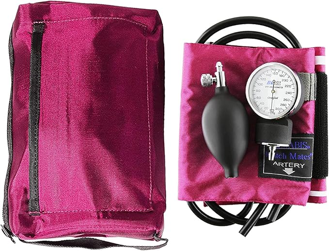 MABIS MatchMates Manual Blood Pressure Monitor Kit Aneroid Sphygmomanometer with Calibrated Nylon Cuff and Oversized Carrying Case, FSA and HSA Eligible, Adult, Magenta