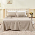 Simple&Opulence Belgian Linen Sheet Set Solid Color - 4 Pieces (1 Flat Sheet & 1 Fitted Sheet & 2 Pillowcases) Natural Flax Cotton Blend Soft Bedding Breathable Farmhouse - Khaki, King Size