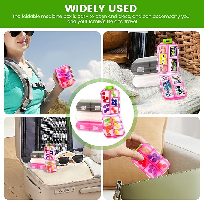 Frosted Plastic Large Pill Organizer Waterproof 10 Compartment Pill Container Box with Labels for Travel and Daily Use (Pink+White+Grey 6PCS)