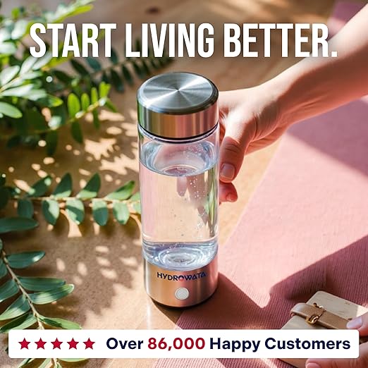 HydroWata Portable Hydrogen Water Bottle – 14oz (420ml) Hydrogen Water Generator with SPE PEM Technology, Rechargeable Water Ionizer for Daily Hydration, Travel, Office & Fitness