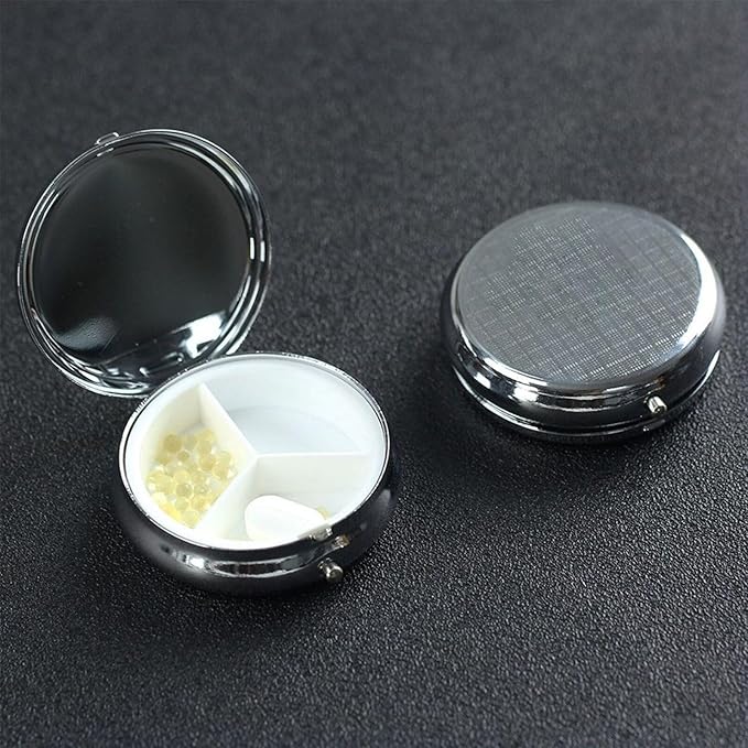 Custom Pill Case, Medicine Pill Box Organizer Container Travel Pill Holder Vitamin for Purse Med Wallet Portable Mini Pastillero Round, Deep Blue, Customized Gifts