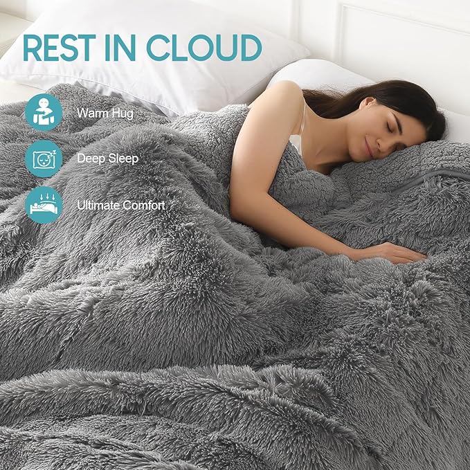 Cottonblue Weighted Blanket 25lbs 60x80 inches for Queen Bed, Faux Fur Sherpa Weighted Blanket for Adults, Plush Cozy Bed Blanket with Glass Beads for Calm and Relax, Grey