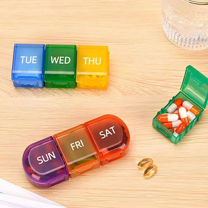 Detachable Weekly Pill Organizer 7 Day - Large Capacity Rainbow Travel Pill Case, Removable Daily Pill Box for Fish Oil/Supplements/Medication, Moisture-Proof Modular Once a Day Vitamin Holder