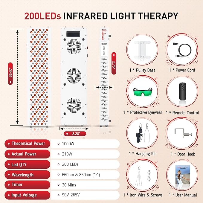 200 LEDs Red Light Therapy Device, Red Light 660nm & 850nm Near Infrared Light Therapy Panel for Body Face, Red Light Therapy with Timer Controller for Pain Relief, Skin Beauty & Anti-Aging