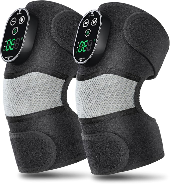 2-Pack Cordless Heated Knee Massager, Knee Heating Pad for Pain Relief, Heated Knee Wrap, 6 Heat Levels, 3 Vibration Modes & Timer, Adjustable Heaing Pad Wrap for Knee, Shoulder