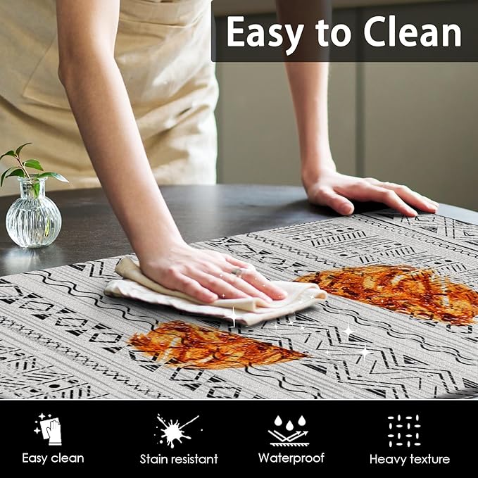 Arttown Anti Fatigue Mats for Kitchen Floor, Boho Moroccan Farmhouse Kitchen Mats Cushioned Anti Fatigue Rug, Waterproof Non-Slip Washable Kitchen Rugs and PVC - Grey
