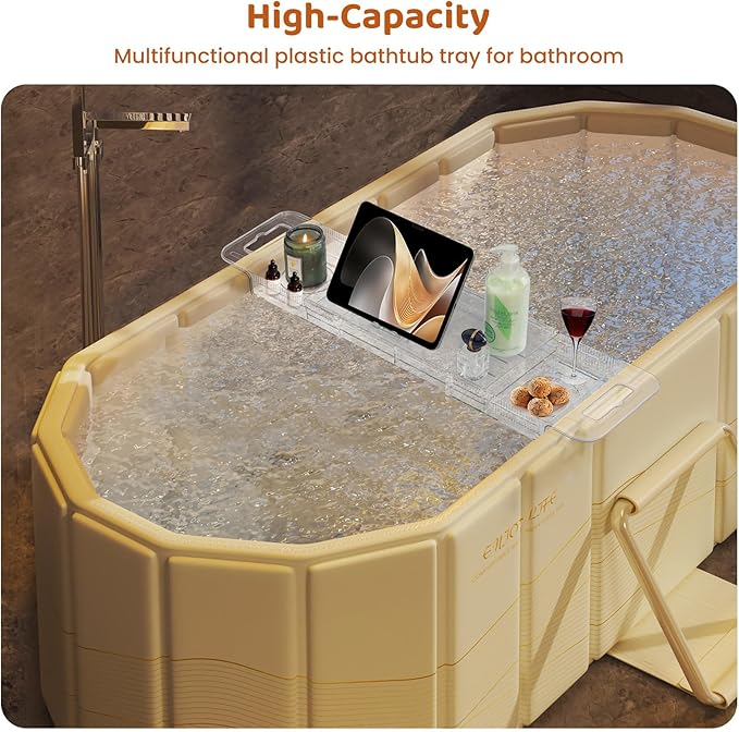 Expandable Bathtub Tray, Foldable Bath Tray for Tub, Acrylic Bath Table Trays Storage Rack, Bath Tub Tray for Bathtub & Bathroom Accessories (Transparent Bathtub Tray, 22"L x 7.8"W x 1.7"H)