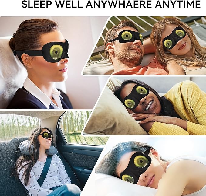 SkiBeau Cute 3D Sleeping Eye Mask Funny Blindfold 2 Pack Travel Sleep Masks Super Soft Weird Eye Cover for Men Women and Kids
