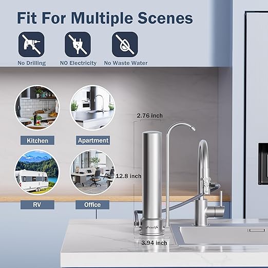 Frizzlife Water Filter for Sink Faucet, NSF 42&372 Certified 5-Stage Stainless Steel Countertop Water Filter System Reduces 99.99% Lead, Chlorine, Heavy Metals, 16000 Gallons (2 Filters)
