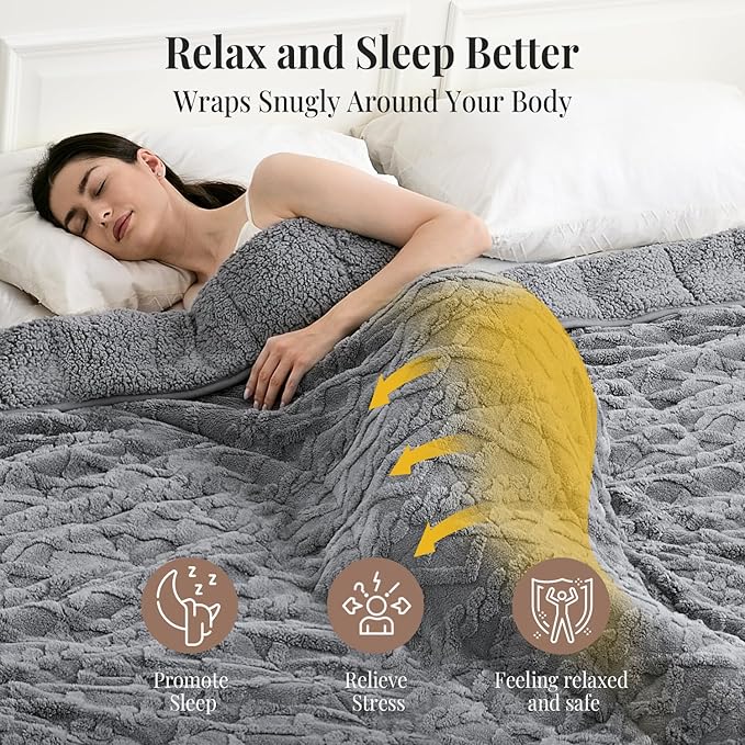 Topblan Weighted Blanket for Adults, 48" x 72" 15lbs, Soft Sherpa Twin Size Heavy Blanket with 3D Jacquard Flannel Fleece Weighted Blankets for Couch and Bed
