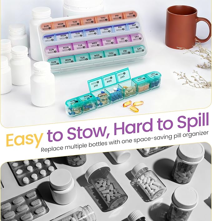 Betife Monthly Pill Organizer 1 Time a Day, 4 Weekly Pill Box Organizer Once a Day, 30 Day Large Pill Case for Travel, 31 Day Daily Medcine Container for Vitamins, Supplement & Medication (White)