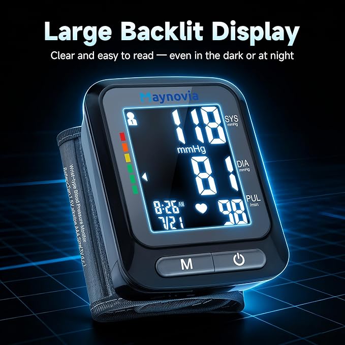 Wrist Blood Pressure Monitor, Blood Pressure Cuff Wrist for Home Use, Automatic Digital BP Monitor with Large Backlit Display, 2 User 120 Memory, Adjustable 5.3"-8.5" Cuff