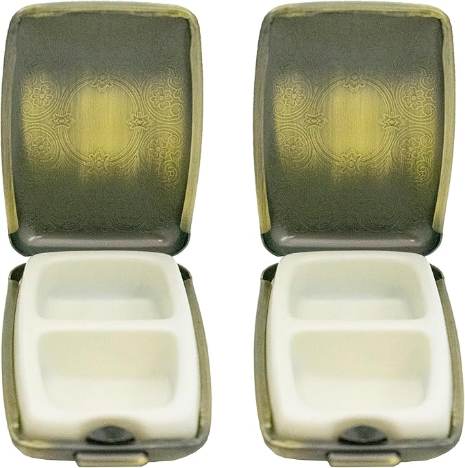 Stephanie Imports Set of 2 Victorian-Style Rectangular Dual-Compartment Pill Organizers with Secure Latch and BPA-Free Divider