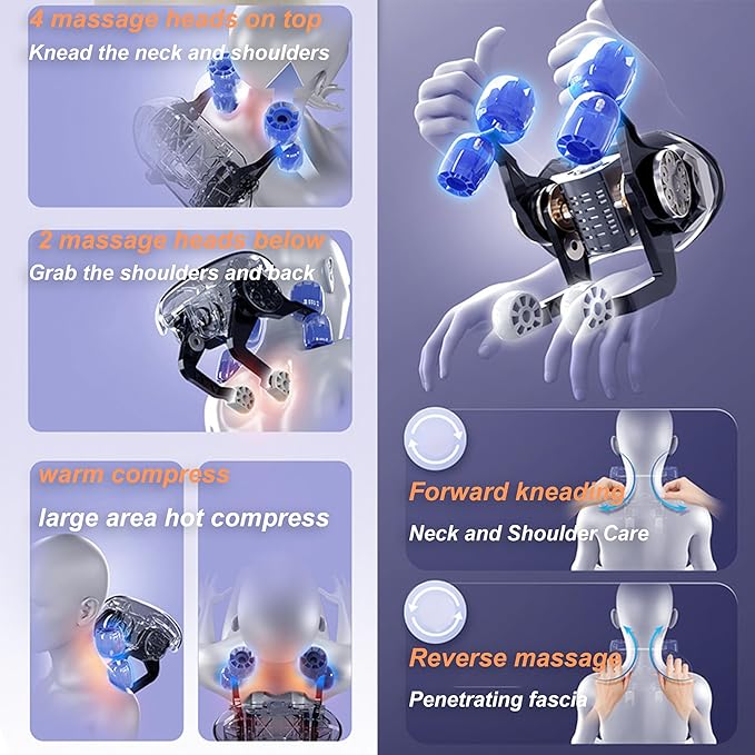 2023 Shiatsu Neck and Shoulder Massager with Soothing Heat, Electric Deep Tissue 3D Kneading Massage Pillow, Simulate Human Hand Grasping and Kneading, for Neck, Back, Shoulder, Foot, Leg, Orange