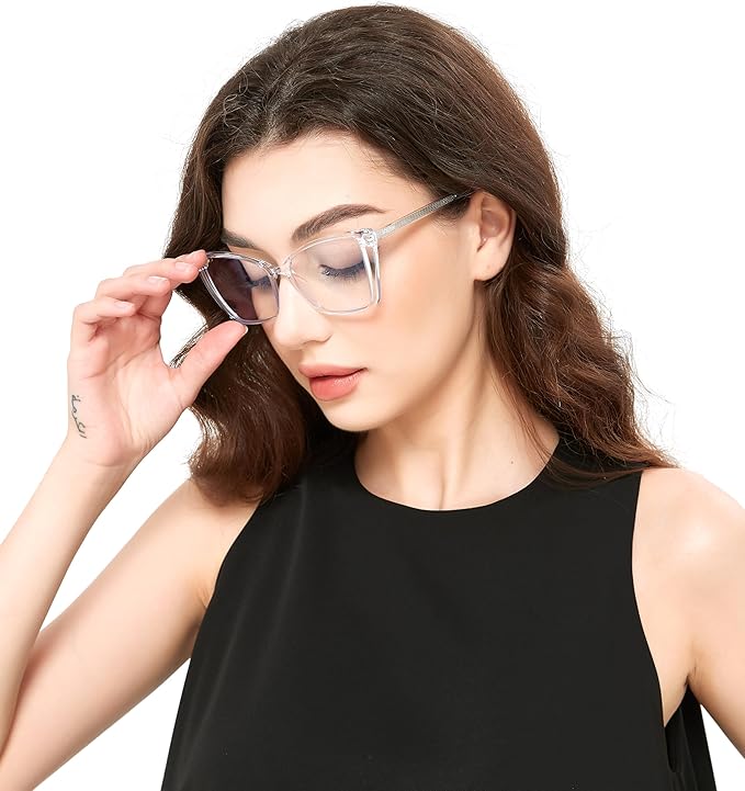 2 Pack Blue Light Blocking Glasses for Women, Oversized Trendy Cat Eye Computer Gaming Glasses Anti Glare & UV Glare RF6204 (Clear + Leopard Cateye Frame)