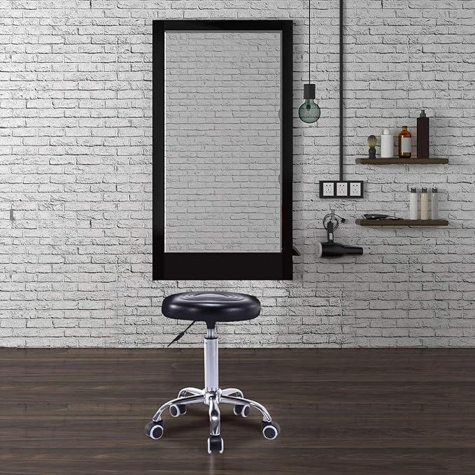PU Leather Round Rolling Stool with Foot Rest Swivel Height Adjustment Medical Spa Drafting Salon Tattoo Work Office Massage Stools Task Chair,Seat Height:18.9”-22.83”/Weight Capacity:220lb (Black)