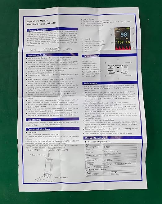 Pulse Oximeter Fingertip Handheld Pulse Oximeter With Continuous Monitor Blood Oxygen Saturation Monitor for Adults Rechargeable Monitor Oxygen Meter For SpO2/PR/PI