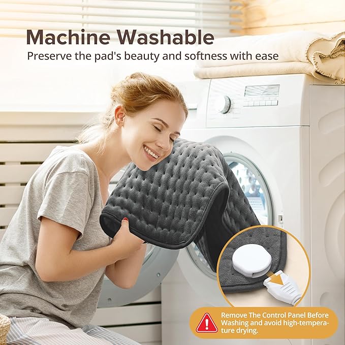 Heating Pad for Back Pain Relief, 17" X 33" XXX-Large Heating Pads for Cramps,Electric Heating Pad XL with 6 Fast Heating Settings,Moist Dry Heat Options,Auto-Off,Machine Washable, Light Gray