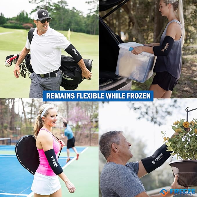 FreezeSleeve Ice & Heat Therapy Compression Sleeve- Reusable, Flexible Gel Hot/Cold Pack, 360 Coverage for Knee, Elbow, Ankle, Wrist- Black, X-Large