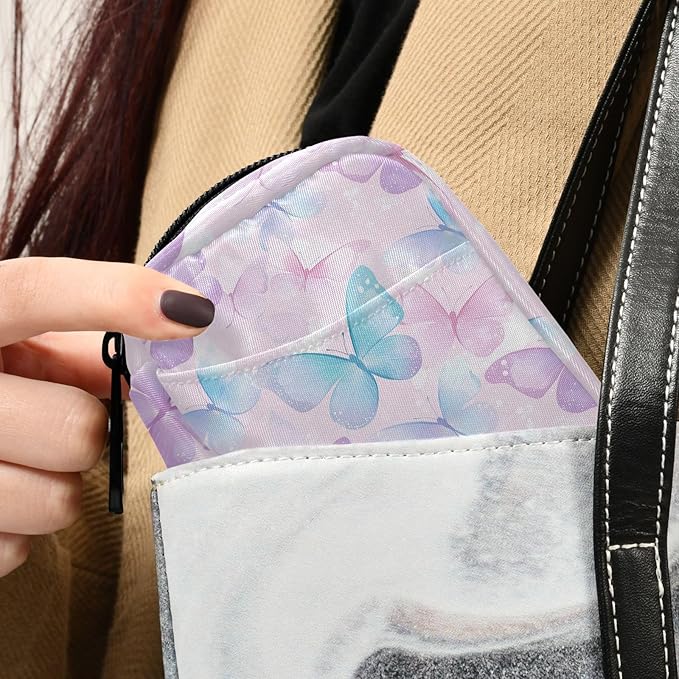 Pink Butterfly Travel Pill Case Bag with Compartments Twill Fabric Organizer with Plastic Inner Box for Medication Vitamins & Supplements