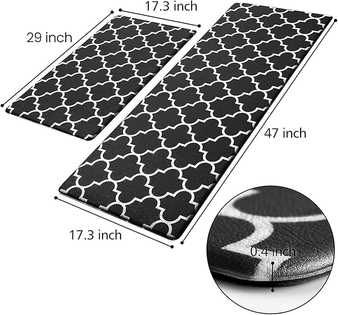 KMAT Kitchen Mat [2 PCS] Cushioned Anti-Fatigue Floor Mat, Waterproof Kitchen Mats and Rugs Heavy Duty PVC Ergonomic Comfort Standing Foam Mat for Kitchen, Floor Home, Office, Sink, Laundry,Black