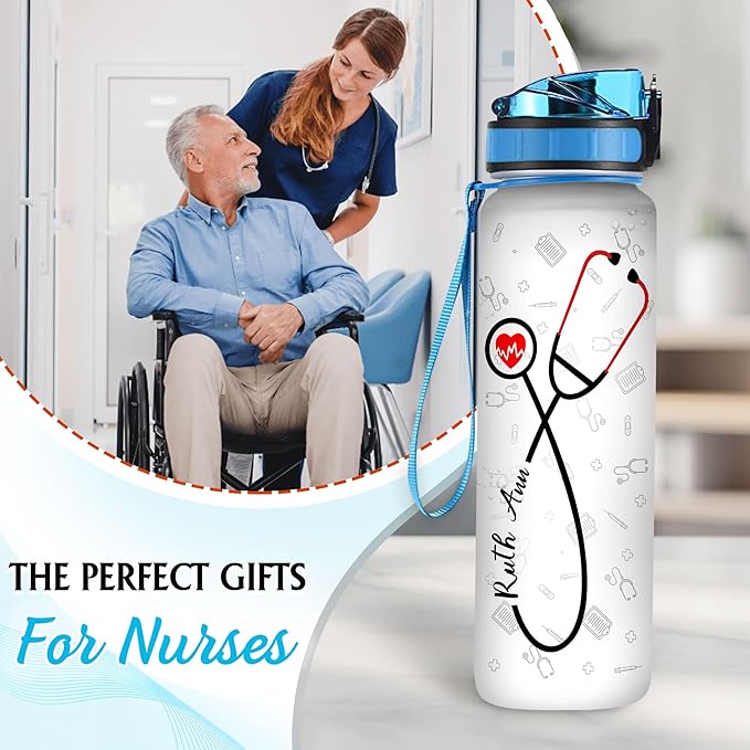 Hyturtle Personalized Nurse Water Bottle - 32oz Motivational Water Bottle with Leak-Proof Lid & Time Marker - Gift for Women, Nursing Students, Medical Assistants, Healthcare Workers On Birthday
