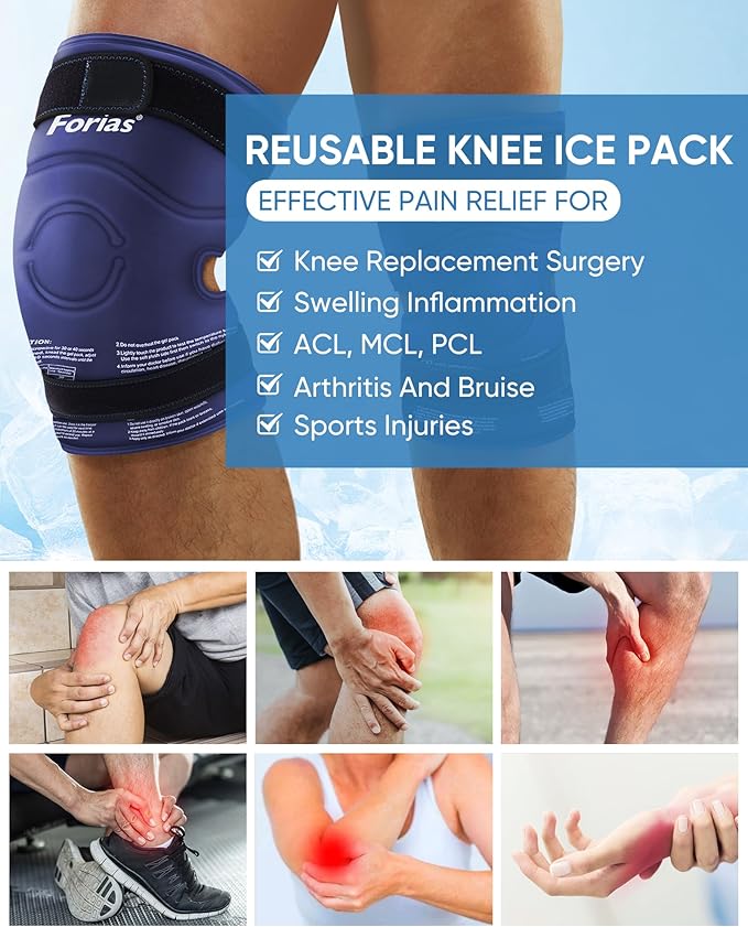 Forias 21" XXXL Ice Pack for Pain Relief, Gel Ice Packs for Injuries, Reusable Knee Ice Pack Wrap with Cold Compression for Knee After Surgery, Swelling, and ACL,Blue