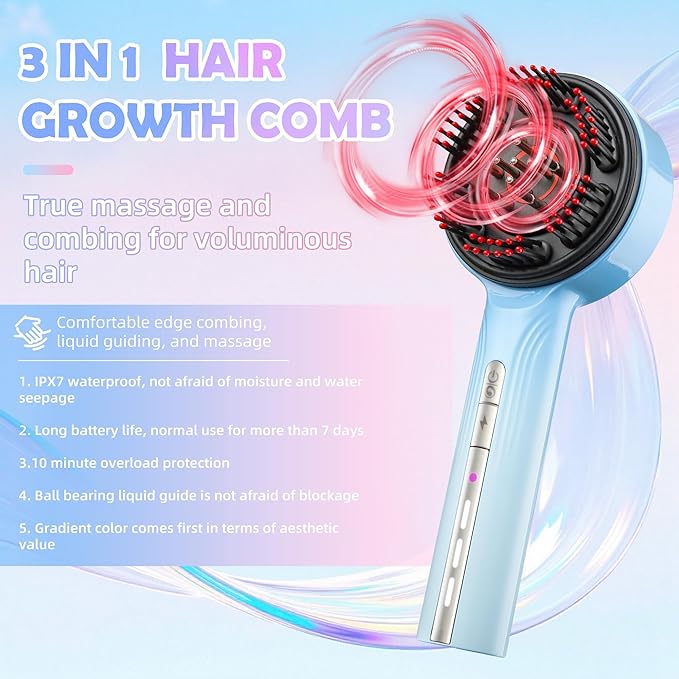3-in-1 Hair Oil Applicator & Cordless Electric Head Massager,Electric Scalp Massager,IPX7 Waterproof, Portable Scalp Brush for Home & Travel