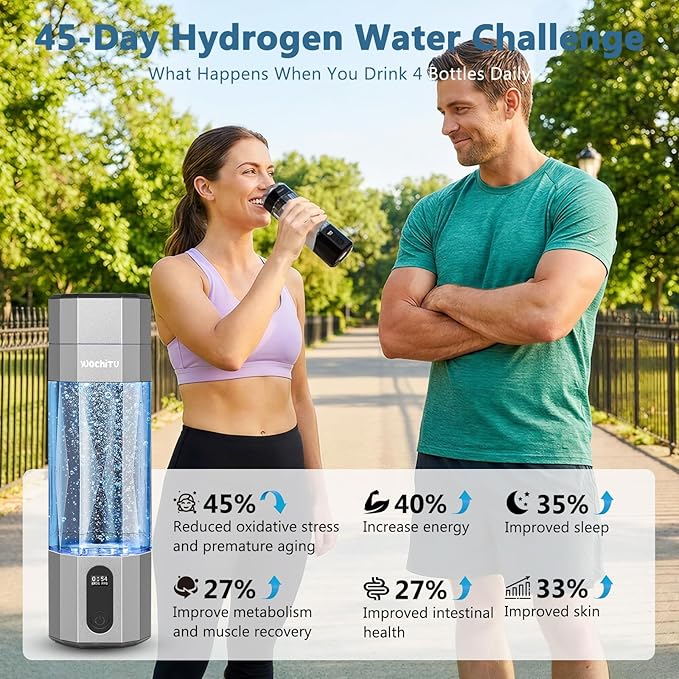 WochiTV Hydrogen Water Bottle Generator, 6400PPB High Concentration Portable Hydrogen Water Machine with SPE/PEM Tech & LED Display, 7oz Leak-Proof BPA-Free Bottle for Gym, Travel, Gifts DARK GRAY