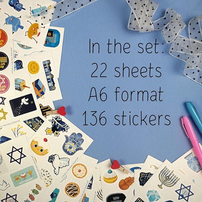 BulbaCraft Chanukah Stickers - Hanukkah Stickers, Hanukkah Gifts, Gifts for Women & Men