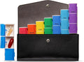 Arrigo Weekly Pill Organizer 3X a Day – 7-Pack Portable Color-Coded Pill Boxes with PU Leather Pouch & Labels – Compact, Travel Friendly Silicone Containers for Luggage, Purse, Backpack or Drawer