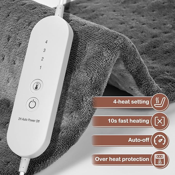 Heating Pad for Back Pain Relief & Period Cramps,12x24 Inches,XL Heating Pad for Shoulder and Neck,with 4 Temperature Controllers | Auto Shut-Off | Dry/Moist Heat Therapy, Gift for Women Men