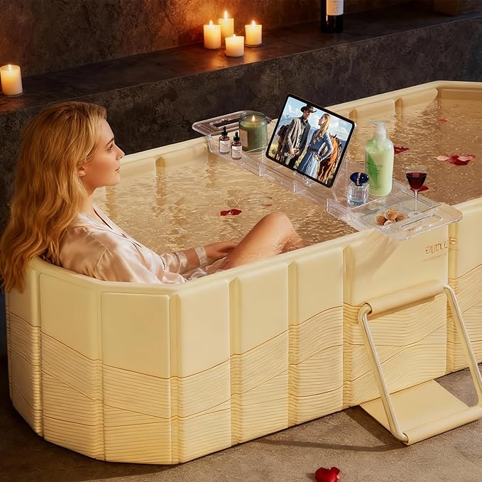 Expandable Bathtub Tray, Foldable Bath Tray for Tub, Acrylic Bath Table Trays Storage Rack, Bath Tub Tray for Bathtub & Bathroom Accessories (Transparent Bathtub Tray, 22"L x 7.8"W x 1.7"H)