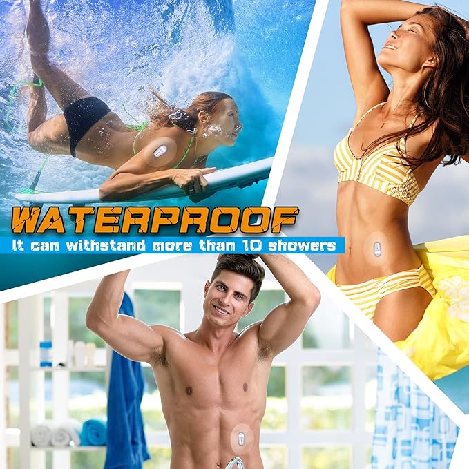 72 Pieces Shower Waterproof Patch Transparent Waterproof Adhesive Patches for Overpatch Transparent Stickers Long Lasting Sweatproof Continuous Glucose Monitor Protection, Blue