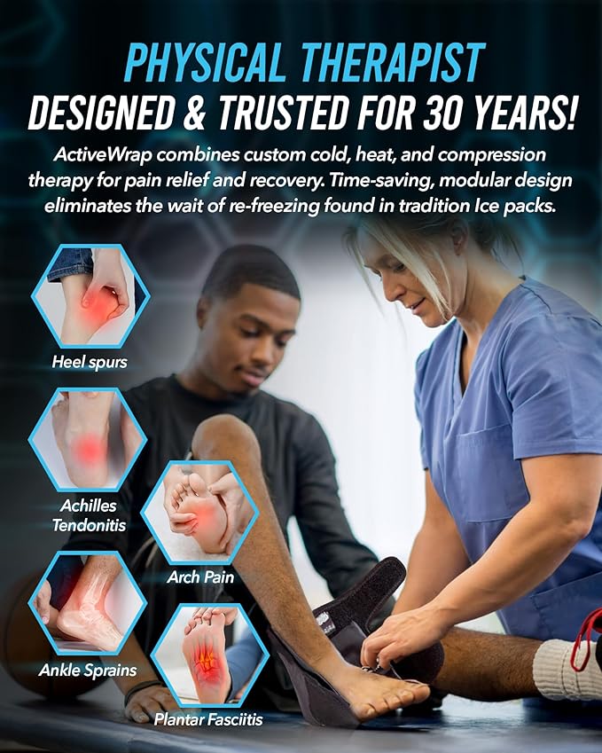ActiveWrap Foot & Ankle Heat and Ice Pack Wrap for Heel, Arch, and Ankle Discomfort, Swelling, Soreness, and Injury Recovery– Reusable Hot & Cold Wrap with Adjustable Compression Straps, Large/X-Large