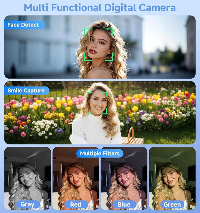 Digital Camera, 2026 Upgraded 56MP Dual-Screens Selfie Digital Camera, Small Cameras with 32GB SD Card Smile Capture, Compact Digital Cameras with 16X Digital Zoom for Beginners Kids Teens Girls